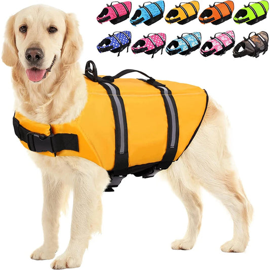 Ripstop Dog Life Jacket Safety Pet Flotation Life Vest Adjustable Reflective Puppy Lifesaver Swimsuit for Small Medium Large Dog